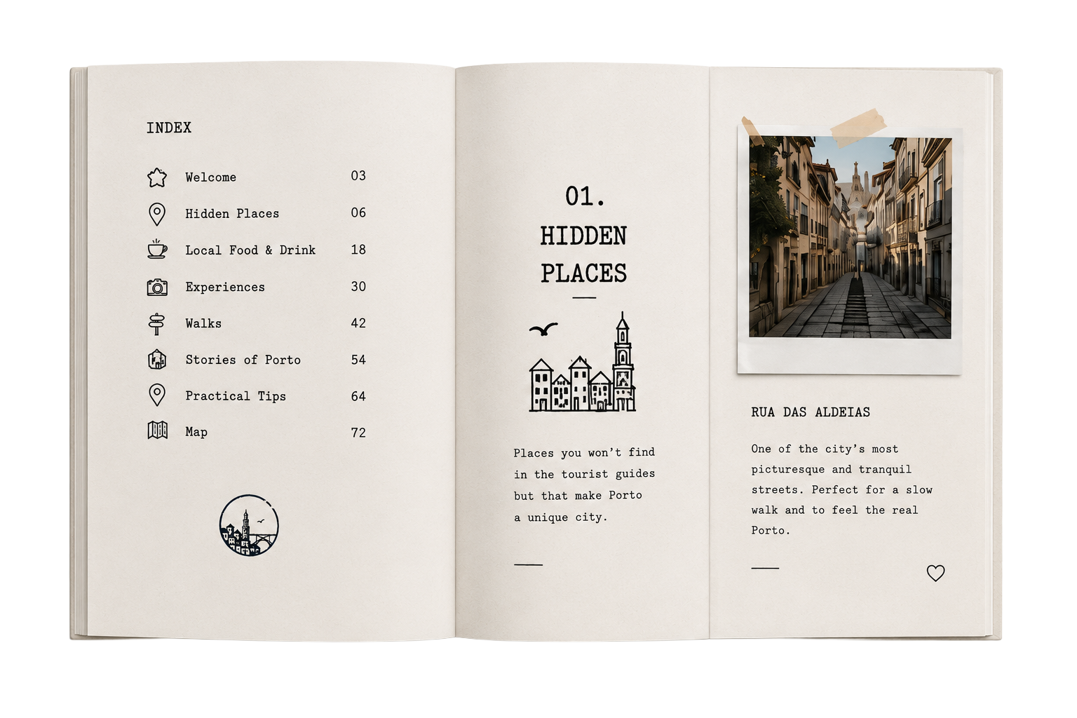 Hidden Porto book open at the index